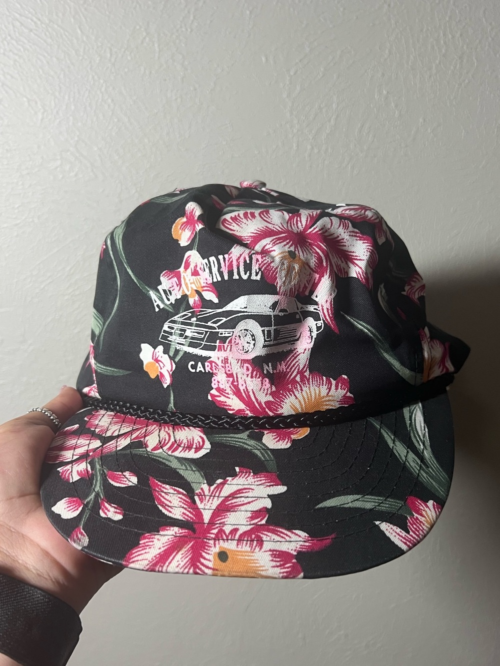 Hawaiian Print Black Vintage Style Trucker Snapback Cap Auto Service Center